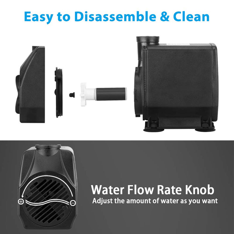 KEDSUM 330GPH Submersible Pump(1500L/H, 25W), Ultra Quiet Water Pump with 6.5ft High Lift , Fountain Pump with 5.9 ft Grounded Power Cord, 3 Nozzles for Fish Tank , Pond , Aquarium, Statuary, Hydropon 330 GPH - PawsPlanet Australia