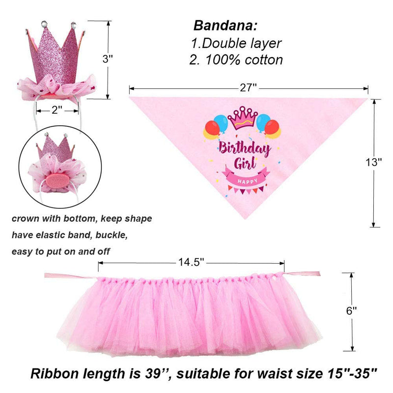 ADOGGYGO Dog Birthday Bandana Girl - Birthday Party Supplies - Pink Tutu Skirt Crown Hat Scarf Happy Birthday Banner Dog Girl Birthday Outfit for Pet Puppy Cat Girl - PawsPlanet Australia