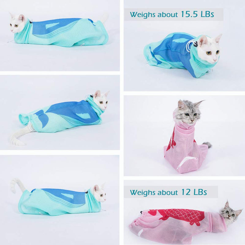 [Australia] - PUMYPOREITY Cute Cat Grooming Bag, Soft Mesh Bath Bag with Adjustable Drawstring, Multiuse Breathable Anti-Bite/Scratch Cat Restraint Bag for Shower/Nail Trimming/Examining/Ear Clean/Injecting Blue Whale 