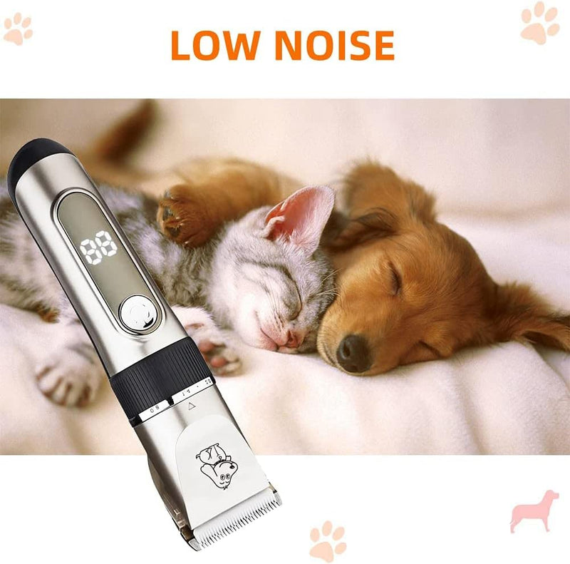 NWOUIIAY IPX7 Clipper Dog Quiet Pet Hair Trimmer Washable Professional Wireless Rechargeable Pet Hair Trimmer Removable with LCD Display for Dog Cat Pet - PawsPlanet Australia