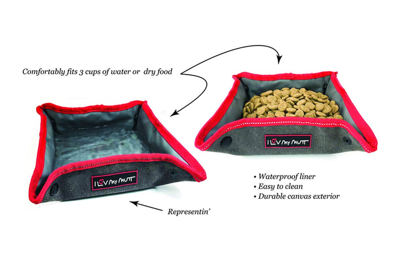 [Australia] - I Luv My Mutt - Snap-&-Pack Portable Travel Canvas Bowl for Pet Food and Water 