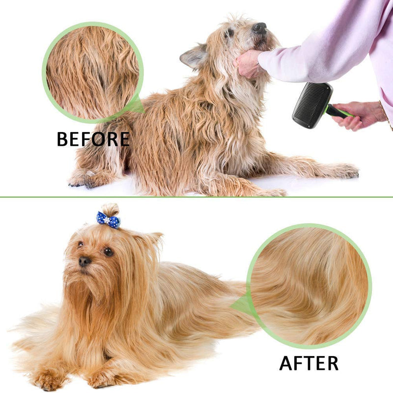 AIWEIYER Self Cleaning Slicker Brush-Pet Dog & Cat Grooming Brush- Ergonomic Soft Grip Handle -for Quick & Easy Pet Fur Removal Dander,Dirt,Massages,Improves Circulation (Green) Green - PawsPlanet Australia