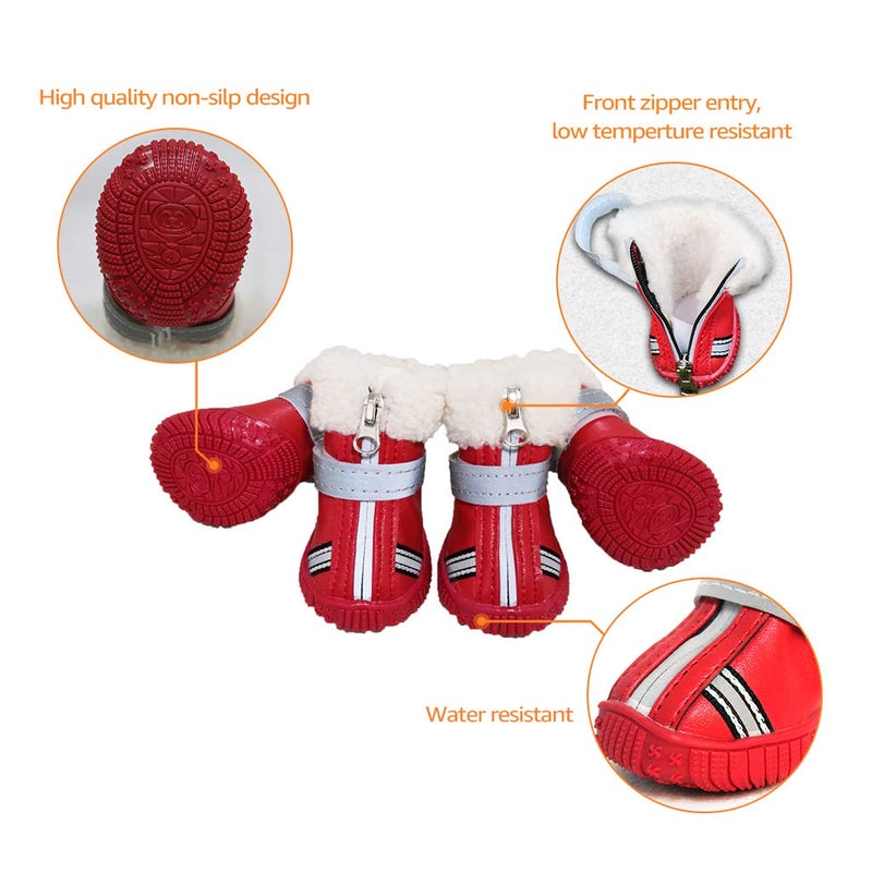 [Australia] - Hony Winter Dog Boots Waterproof Pet Shoes with Reflective Straps Paw Protectors for Small Puppy Antiskid Shoes,4pcs,Red,Black S:1.85''×1.45''(L*W) Red 