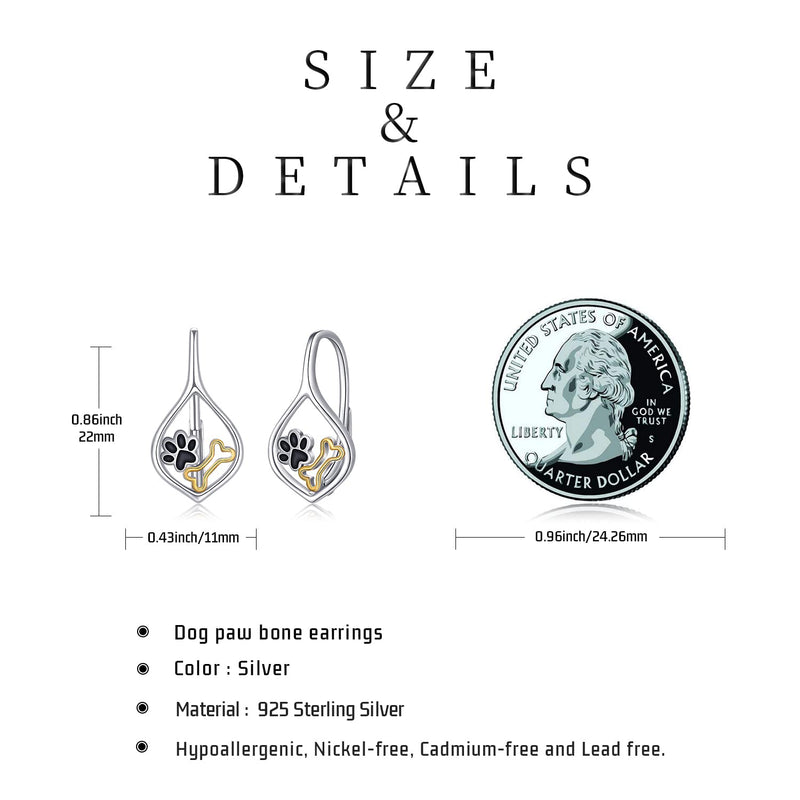 Dog Paw Print Earrings for Women 925 Sterling Silver Dog Bone Earrings Animal Dog Pet Drop Dangle Leverback Earrings Cat Dog Paw Print Jewelry for Women Girls - PawsPlanet Australia