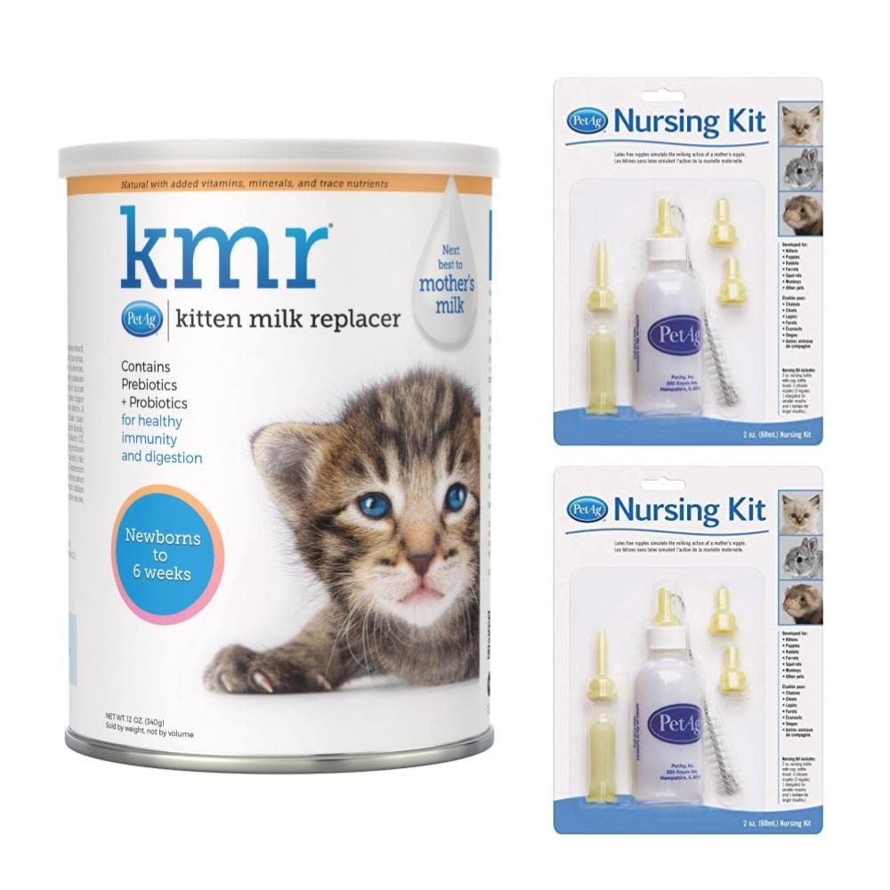 PetAg KMR Kitten Milk Replacer Powder 12 oz and 2 Pack Pet Nursing Kit - Bundle - PawsPlanet Australia