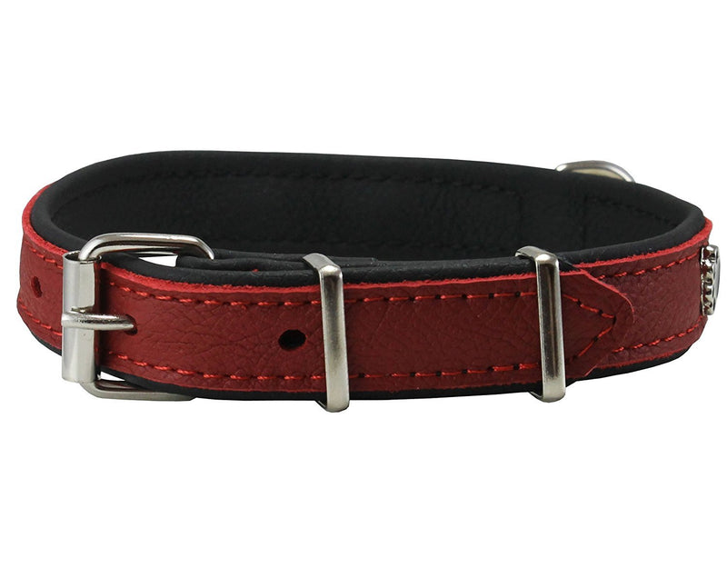 [Australia] - Genuine Red Leather Metal Paw Studs Soft Red Leather Padded Dog Collar 5/8" Wide. Fits 10"-12" Neck. 