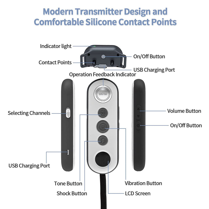 Dog Training Collar with Remote, Waterproof Rechargeable Dog Shock Collar with Beep Vibration Shock Modes for Small Medium Large Dogs(5-110Lbs)3000Ft Range adjustable Electric Shock Levels e Collar Grey - PawsPlanet Australia