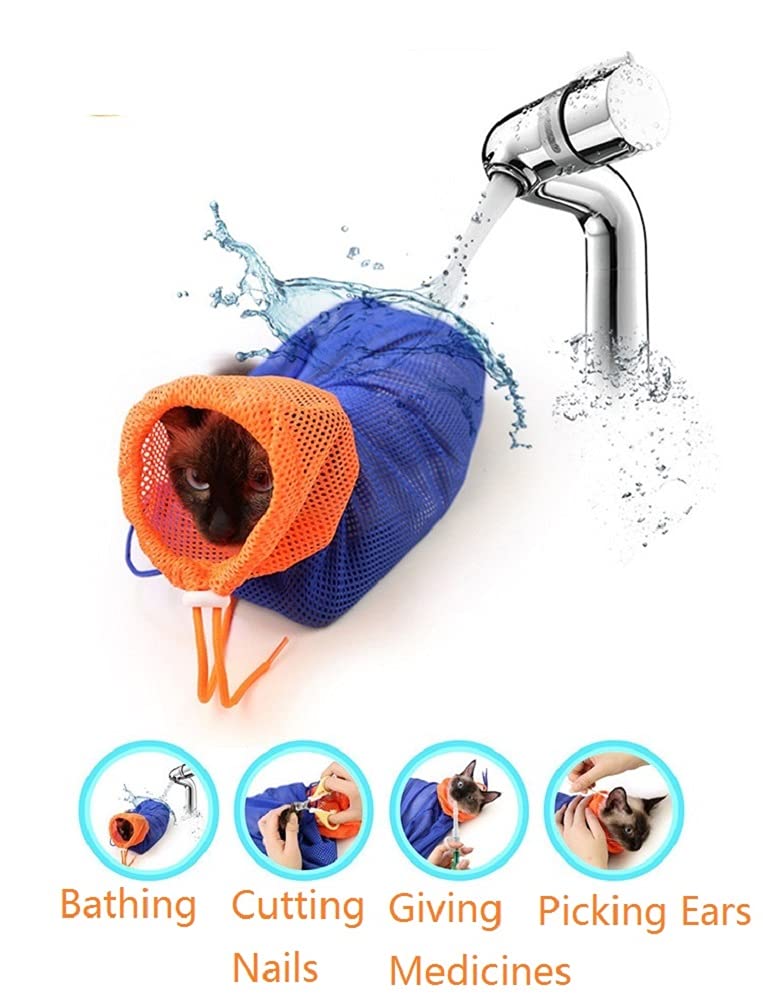 Cat Grooming Bag Puppy Dog Cleaning Polyester Soft Mesh Scratch & Biting Resisted for Bathing Injecting Examining Nail Trimming - PawsPlanet Australia