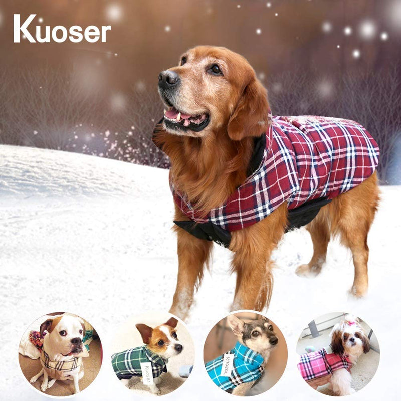 [Australia] - Kuoser Cozy Waterproof Windproof Reversible British Style Plaid Dog Vest Winter Coat Warm Dog Apparel for Cold Weather Dog Jacket for Small Medium Large Dogs with Furry Collar (XS - 3XL) M(Chest:17.7-20.9",Body: 14.2") Red 