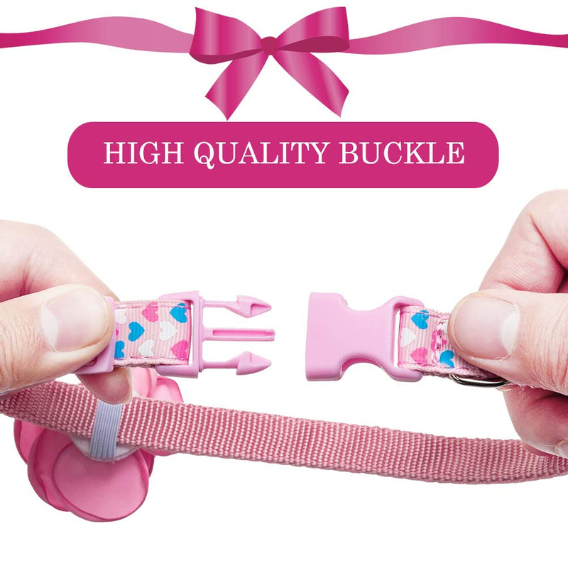 [Australia] - Dog Collars for Small Dogs - Cute Puppy Dog Collar Girl - 2 Pack Pink Adjustable Doggy Collars for Girls with Detachable Rose & Love Design, Fits for Small Medium Dogs for Festival or Everyday Wear 