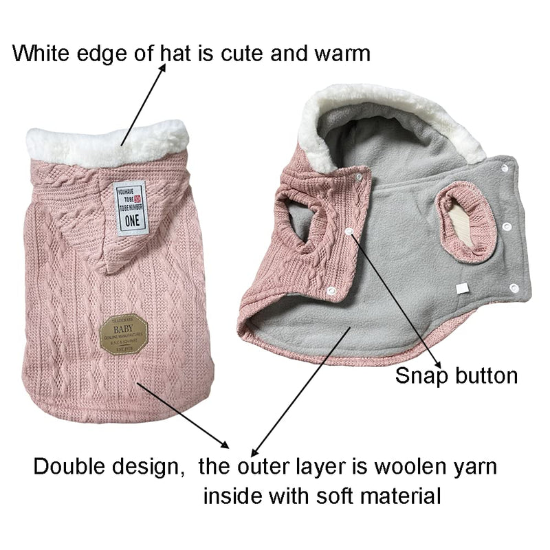 ANIAC Cat Sweater with Hats Dog Hoodies Puppy Winter Coat Kitten Cold Weather Clothes Pet Hooded Knitwear Warm Sweatshirts X-Small Pink - PawsPlanet Australia