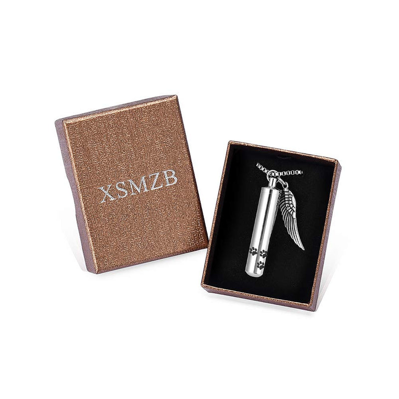 [Australia] - XSMZB Angel Wing Charm Cremation Jewelry for Ashes for Pet Dog Cat Stainless Steel Memorial Urn Necklace Keepsake Pendant Locket Silver-Size L 