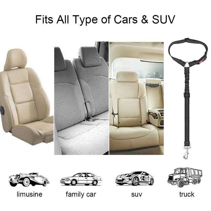 [Australia] - SlowTon Dog Seat Belt, 2 Pack Pet Car Seatbelt Headrest Restraint Adjustable Puppy Safety Seat Belt Reflective Elastic Bungee Connect Dog Harness in Vehicle Travel Daily Use Black 