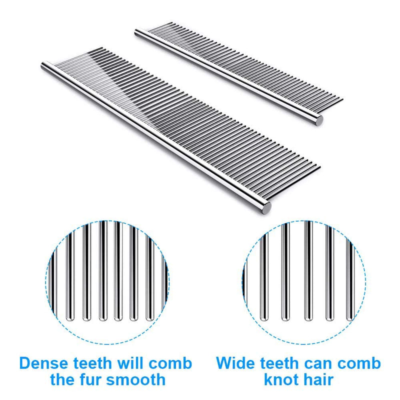 Cafhelp 2 Pack Dog Combs with Rounded Ends Stainless Steel Teeth, Cat Comb for Removing Tangles and Knots, Professional Grooming Tool for Long and Short Haired Dog, Cat and other pets, 6.3IN/7.4IN - PawsPlanet Australia