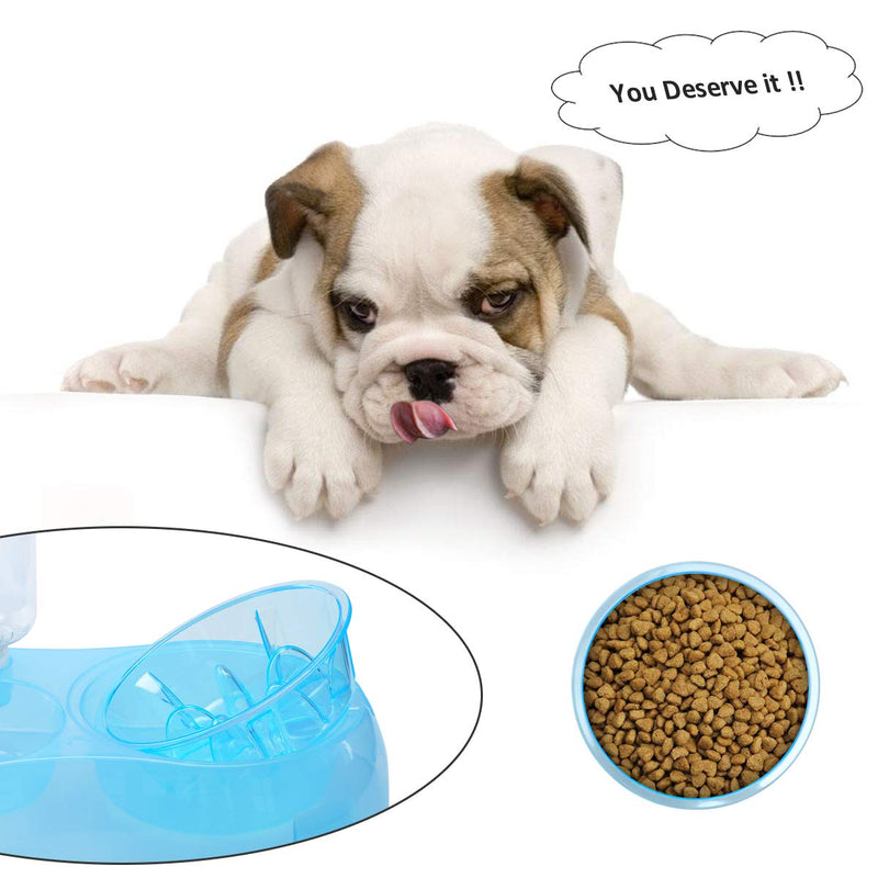 2 in 1 Pet Feeder Water Automatic Dispenser with Bottle, Dog Bowl Slow feeder, Dog Drinking Fountain Water Bowl for Dog Cat Puppy Kitty, Pet Food and Water Bowl set (Blue) Blue - PawsPlanet Australia