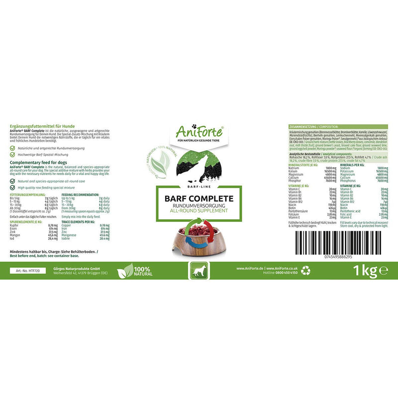 AniForte BARF Complete 1000g for Dogs - 100% Natural Barf Supplement with Minerals, Vitamins and Herbs - Premium Quality, Rich in Calcium & Ideal as Daily All-Round Care for Raw Food Diets - PawsPlanet Australia