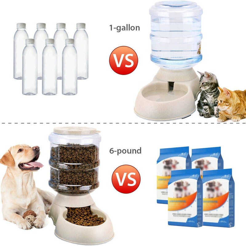 [Australia] - Automatic Cat Feeder and Water Dispenser in Set with Pet Food Mat for Small Medium Dog Pets Puppy Kitten Big Capacity 1 Gallon x 2 