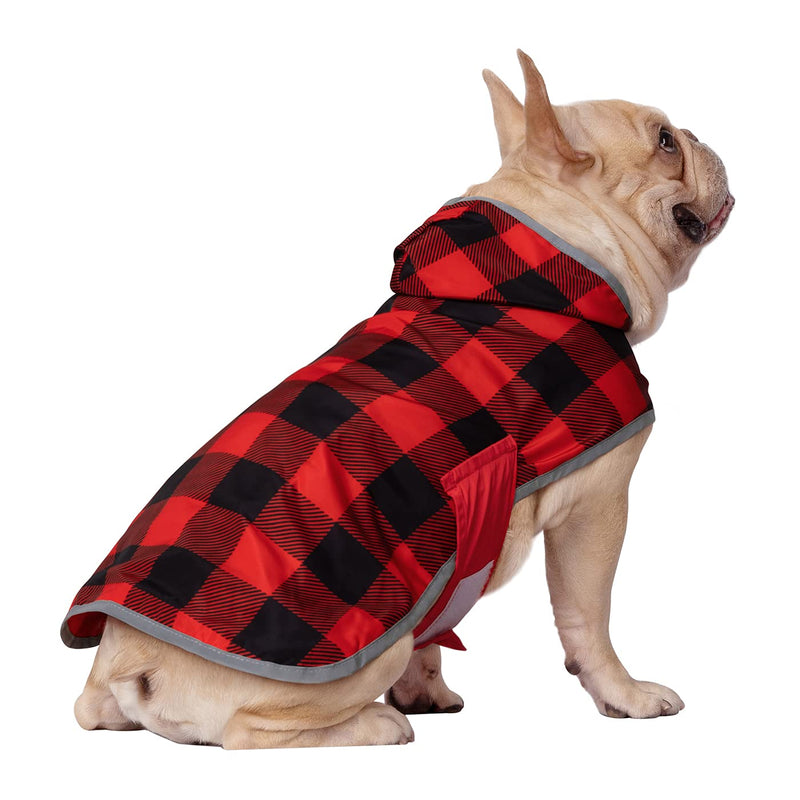 HDE Reversible Dog Raincoat Hooded Slicker Poncho Rain Coat Jacket for Small Medium Large Dogs X-Small Buffalo Plaid / Red - PawsPlanet Australia