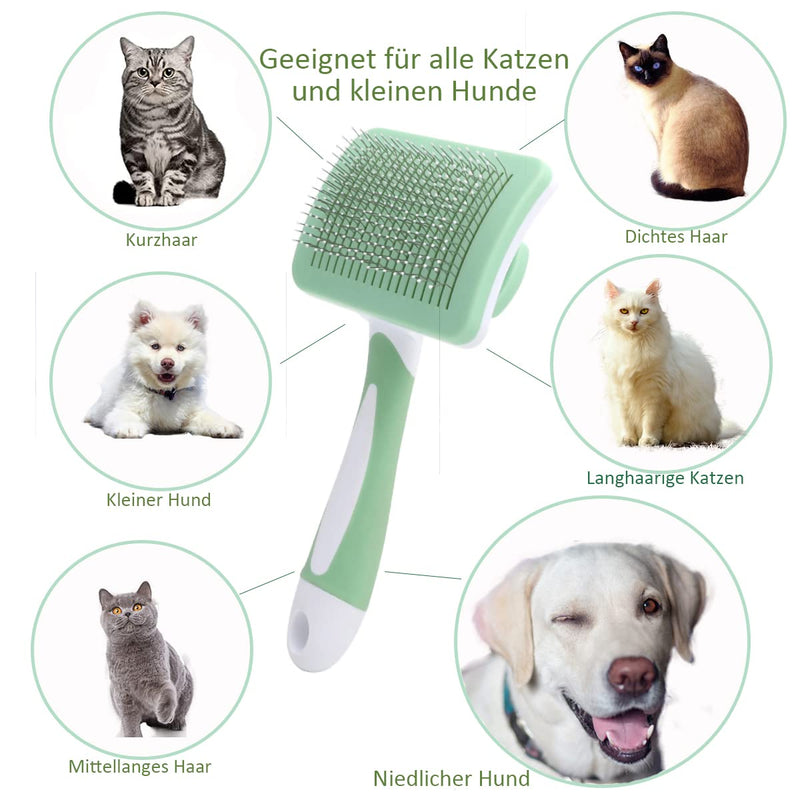 Cat brush, pet brush, self-cleaning slicker brush removes undercoat, cat comb, dog brush, cat brush for short hair to long hair, suitable for gentle cats (green) - PawsPlanet Australia