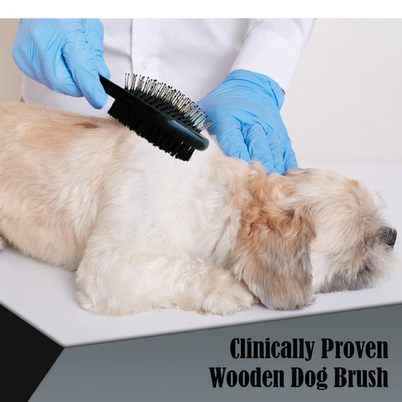 IB KOOT Wooden Dog Brushes for Grooming Double Sided Pet Hair Grooming Brush Professional Dog and Cat Brush for Shedding Ideal for Small and Long Haired Dogs (Black) Black - PawsPlanet Australia