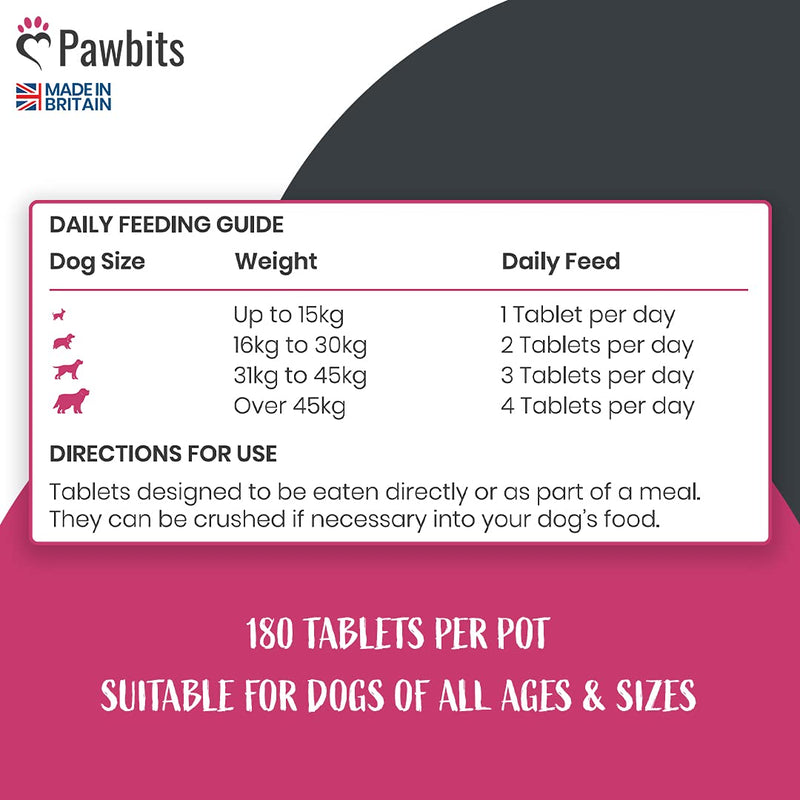 Pawbits Hip & Joint Support for Dogs - 180 Chewable Chicken Flavour Tablets for Stiff Joints with Glucosamine, Vitamin C, Green Lipped Mussel, Turmeric & MSM - PawsPlanet Australia