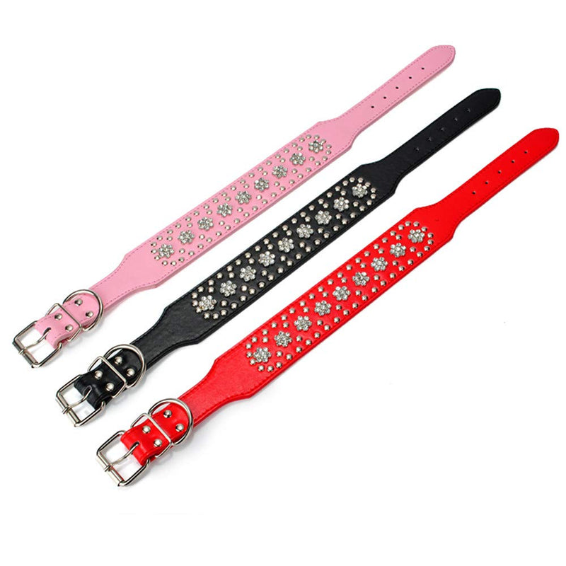 haoyueer Rhinestones Dog Collars Flower Pattern Rhinestone Studded Leather Sparkly Crystal Diamonds Dazzling Sparkling Elegant Fancy PU Leather Dog Collar for Medium & Large Dogs (M, Pink) M - PawsPlanet Australia