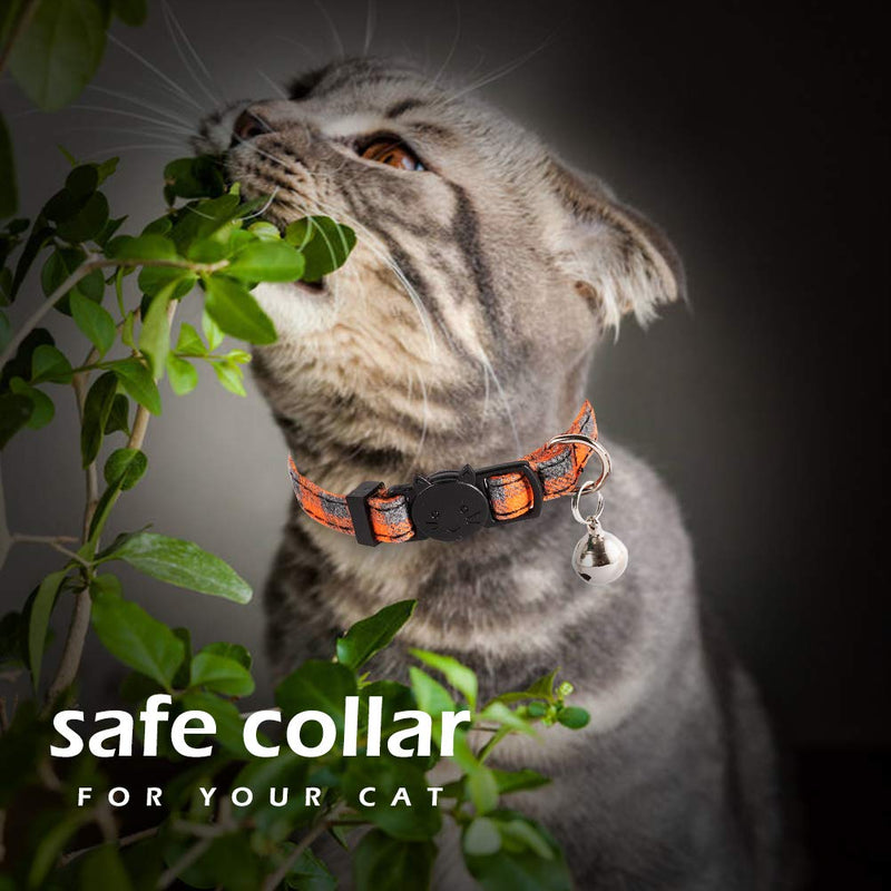 [Australia] - PUPTECK Cat Collar with Bell - 3 Pack Plaid Breakaway Cat Collar Set, Adjustable Safety Puppy Collars,Orange Red Green Orange 