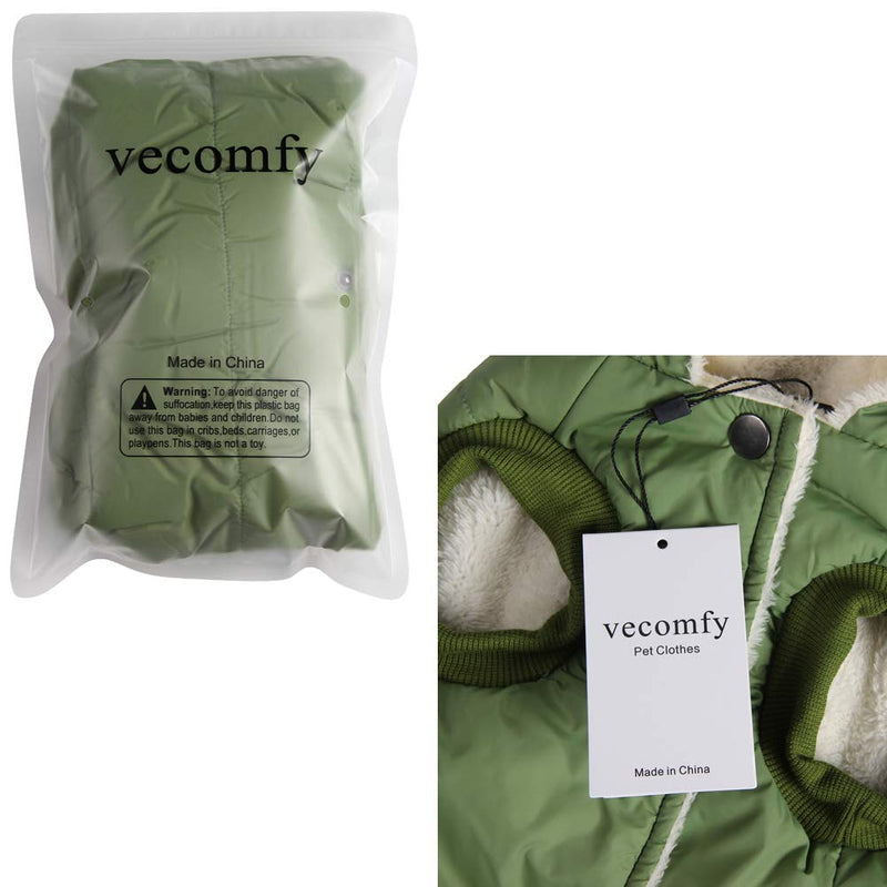 Vecomfy Fleece Lining Extra Warm Dog Hoodie in Winter,Small Dog Jacket Puppy Coats with Hooded Green XS X-Small (Pack of 1) - PawsPlanet Australia