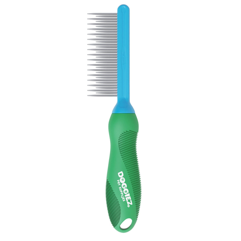 Doggiez Pet Supplies - Pet Detangling Comb - 2 in 1 Dog Comb and Cat Comb Design for Long Hair & Short Hair - Metal Comb For Dogs and Cat Grooming to Safely Brush & Remove Dead, Matted or Knotted Hair - PawsPlanet Australia