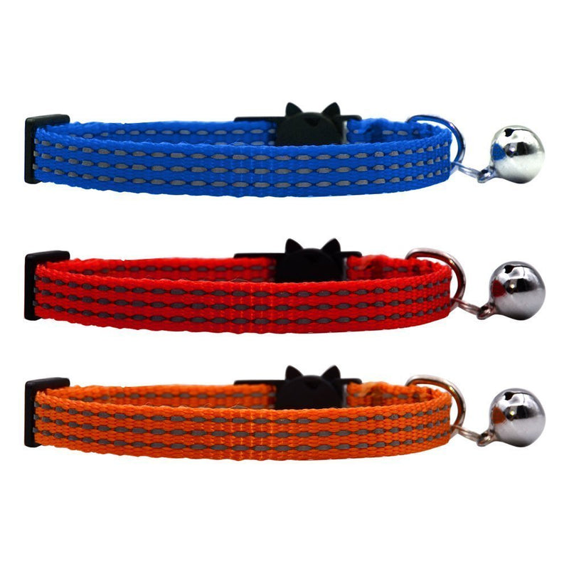 Cute Cat Collar Set with Bell Reflective Safety Quick Release Breakaway Buckle 3 Pcs Blue Red and Orange - PawsPlanet Australia