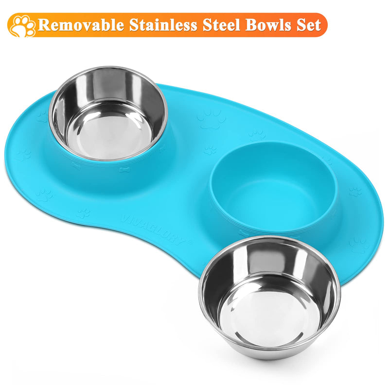 VIVAGLORY Dog Bowls for Small Dogs Stainless Steel Cat Puppy Water and Food Bowls with Wider Non-Skid Non-Spill Silicone Mat, 200ml Each, Turquoise S (Pack of 1) - PawsPlanet Australia