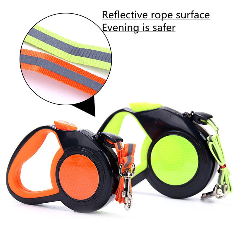 [Australia] - Mengbei tribe Retractable Dog Leash Nylon Reflective Walking Leash for 16.4 feet Long 360° Tangle Free, one Handed Brake Pause Soft Handle for Small and Medium Dogs green 