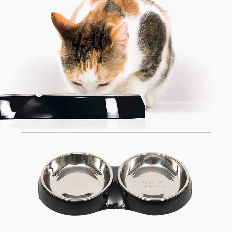 Catit Shallow Double Food Bowl, Black Single - PawsPlanet Australia