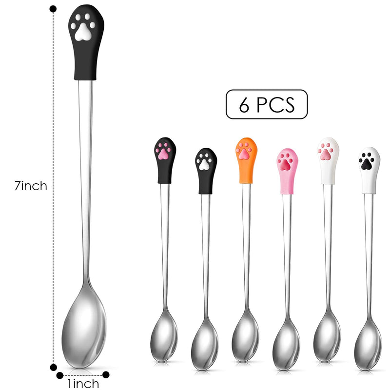 6 Pieces Dog Can Spoon Stainless Steel Pet Spoon Dog Food Spoon with 7 inch Long Handle Cat Canned Food Scoop with Cute Cat Claw Pattern for Pet Dog Cat Food Can - PawsPlanet Australia