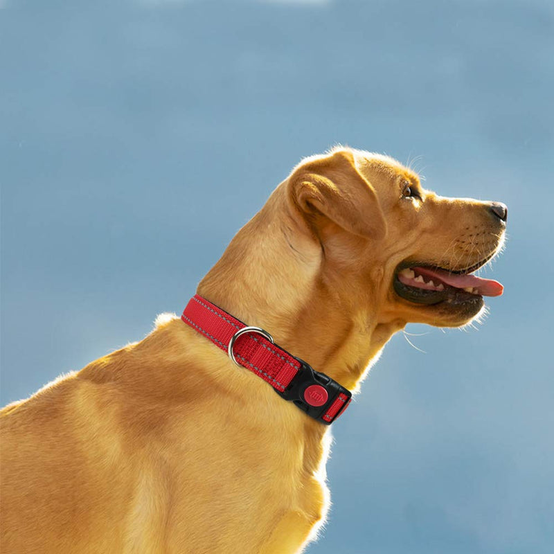 Taglory Dog Collar, Soft Padded Neoprene Nylon Dog Collar for Medium Dogs, Adjustable and Reflective for Training, Red M (Pack of 1) - PawsPlanet Australia