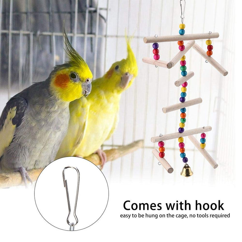 Bird Parakeet Toys, Wood and Wooden Beads Ladder Toy Pet Cage Supplies for Birds Parrot Chewing Hanging Swing - PawsPlanet Australia