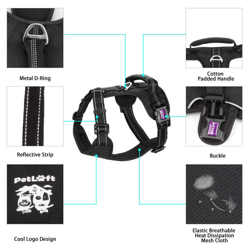 [Australia] - PETLOFT Big Dog Harness, Adjustable No Pull Dog Harness with Stainless-Steel Rings, Pet Reflective Vest Harness Easy Control for Small Medium Large Dogs L Black 