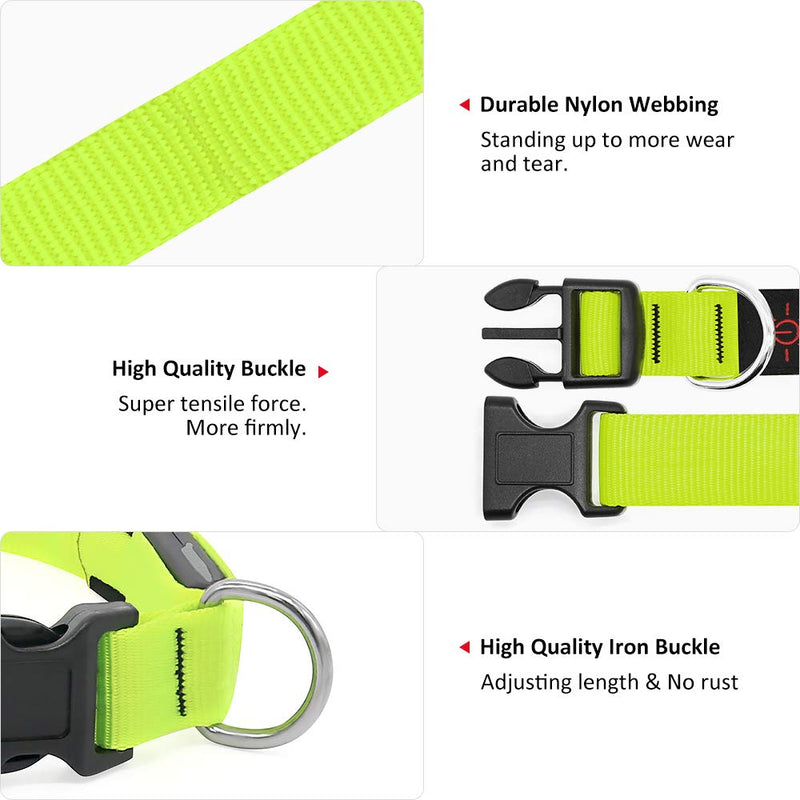 [Australia] - BSEEN Nylon LED Dog Collar - USB Rechargeable Adjustable Glowing Pet Collar, Light Up Puppy Collars for Nighttime Dog Walking Small Collar [15-18.9inch/38-48cm] Neon Green 