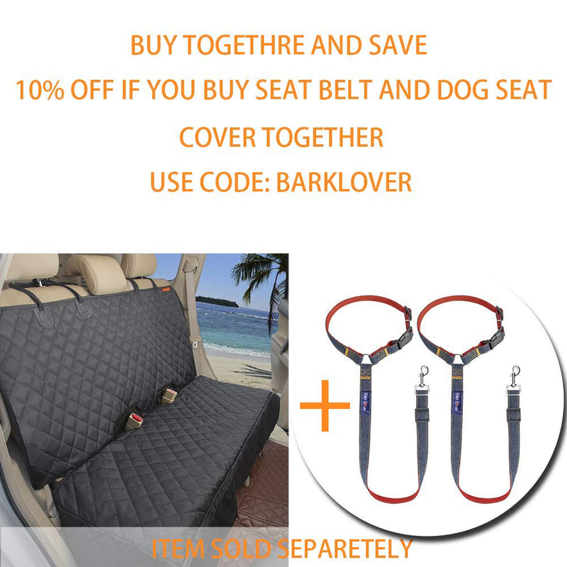 [Australia] - Bark Lover Dog Seat Belts for Cars - Unique Denim & Nylon Fabric, Adjustable Dog Safety Belt Car Headrest Restraint, 2-Pack red 