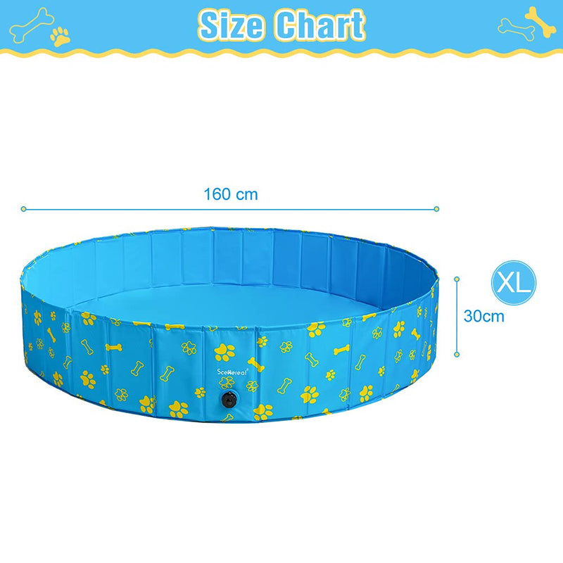 Scenereal Foldable Dog Padding Pool - Large Pet Swimming Pool Bathing Tub with Paw Printing Outdoor Bathtub Collapsible for Large Dogs and Kids - PawsPlanet Australia