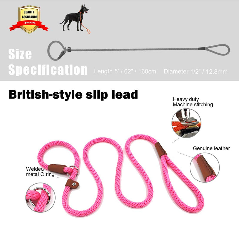 [Australia] - lynxking Dog Leash Slip Rope Lead Leash Strong Heavy Duty Braided Rope No Pull Training Lead Leashes for Medium Large Dogs 6' Pink 