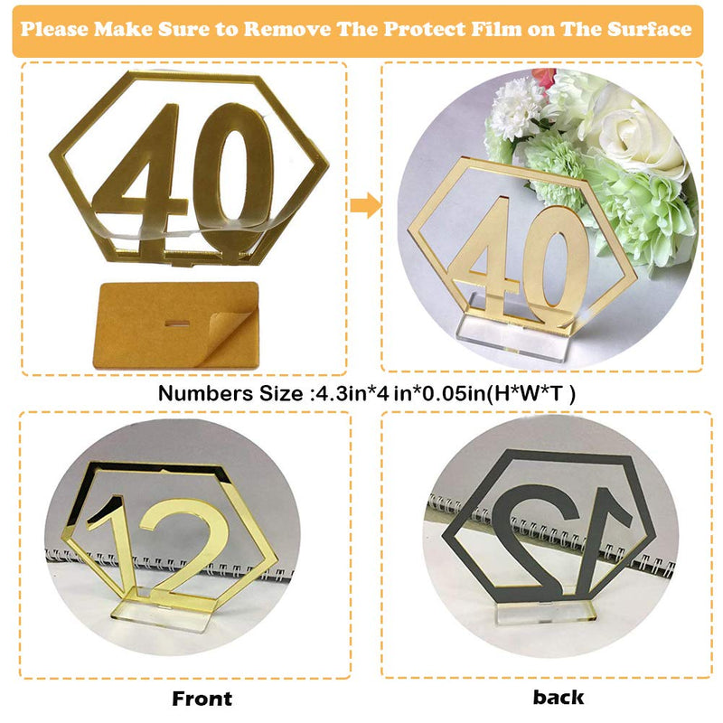 Velidy Table Numbers,1-20Wedding Acrylic Standing Table Numbers with Holder Base for Wedding, Party, Events or Catering Decoration (Gold) Gold - PawsPlanet Australia