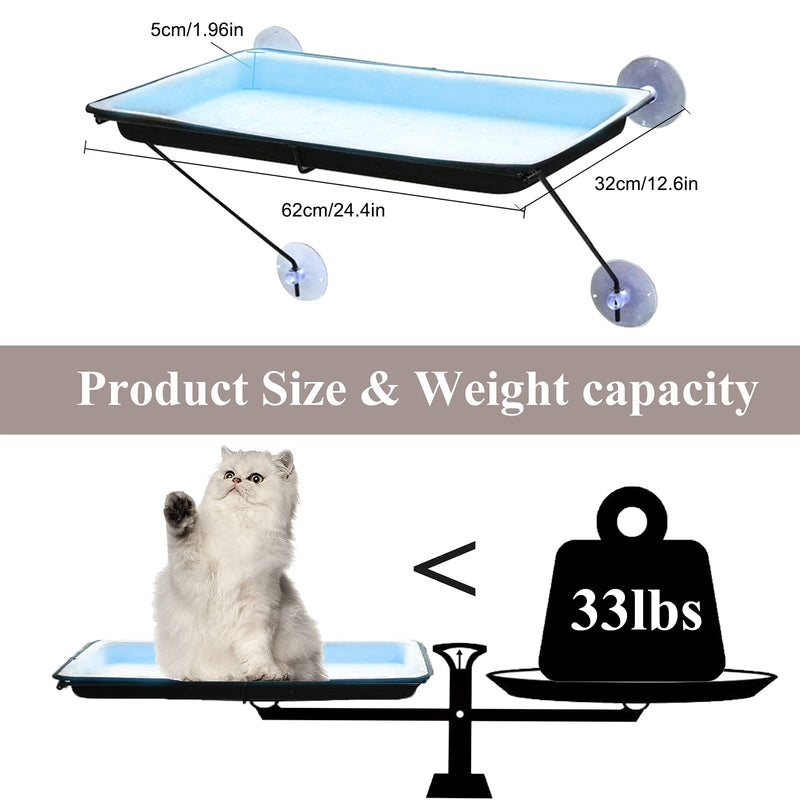 Cat Window Perch, Cat Hammock Window Seat, Space Saving Window Mounted Cat Bed with Durable Heavy Duty 4 Suction Cups Holds up to 33 lbs Cat Blue - PawsPlanet Australia