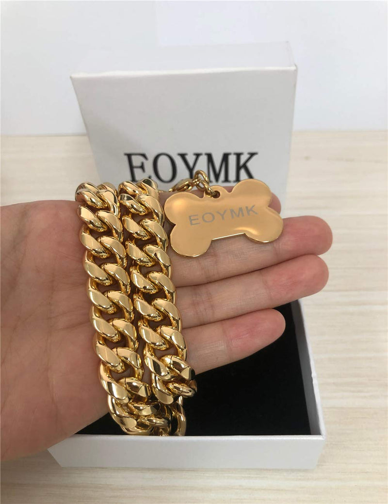 Strong Heavy Duty Chew Proof Gold Chain Dog Collar with Safety Buckle, Stainlesss Steel Plated 18K Gold Metal Cuban Link Chain Walking Training Choke Pendant Necklace, for Small Medium Large Dogs 10" collar suits for 8.5" neck - PawsPlanet Australia