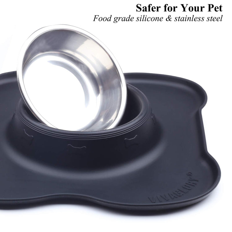 VIVAGLORY Cat Bowls Set, 2 Pack Cat Bowls with Non Spill Silicone Mat and Food Grade Stainless Steel Water and Food Feeding Bowl for Puppy Kitty Cat, Black 200ml each - PawsPlanet Australia