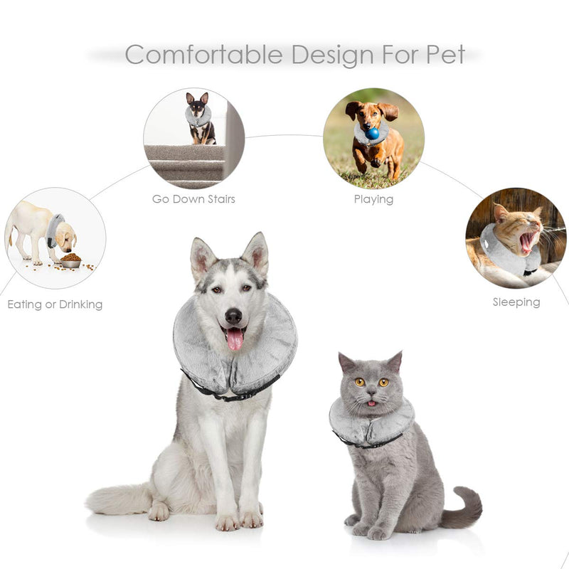 Protective Inflatable Collar for Dogs and Cats, Soft Pet Recovery E-Collar with Adjustable Buckle, Great for Recovery from Surgery or Wounds and Does Not Block Vision (L, Grey) L - PawsPlanet Australia