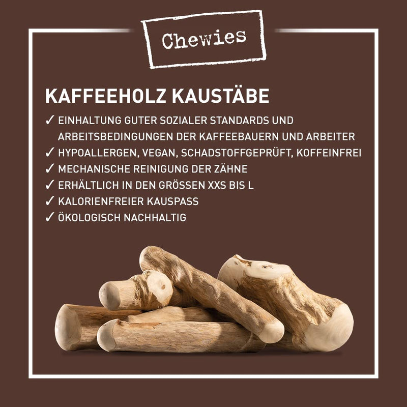 Chewies coffee wood chewing stick for dogs - chewing bone dog toy - 100% natural dog accessories low-risk & durable - size M: for dogs up to 20 kg body weight, pack of 1 M (pack of 1) - PawsPlanet Australia