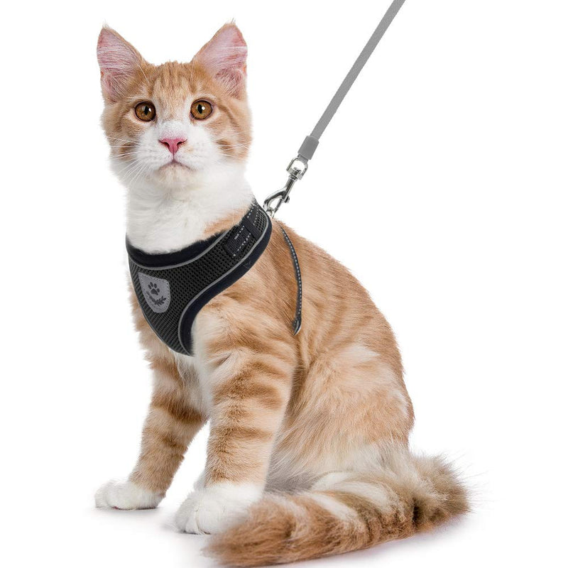 PUPTECK Cat Harness and Retractable Leash Set - Escape Proof Reflective Mesh Walking Vest with Adjustable 16.5ft Leash for Cats Puppies Small Dog Black - PawsPlanet Australia