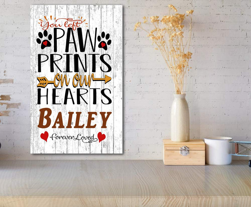 [Australia] - Broad Bay Dog Memorial Gift Sign Personalized Pet Farmhouse Sign You Left Paw Prints On Our Hearts Solid Wood 