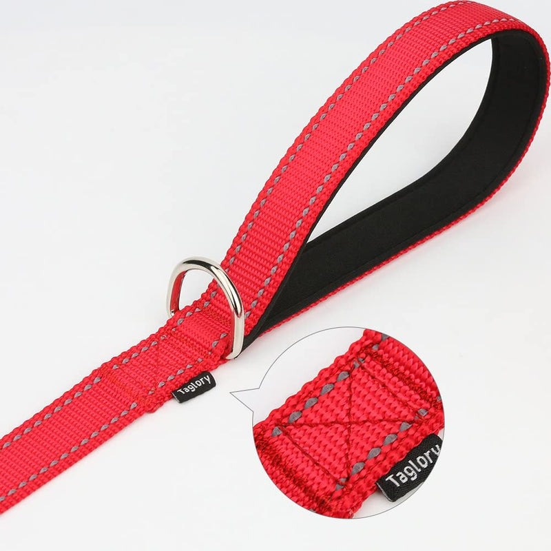 Taglory Dog Leash Medium Large Dogs Lightweight | Double-sided reflective | Padded handle | Support 10 to 75 kg | 1.8mx 2.5cm | Red 1.8 m x 2.5 cm (pack of 1) - PawsPlanet Australia